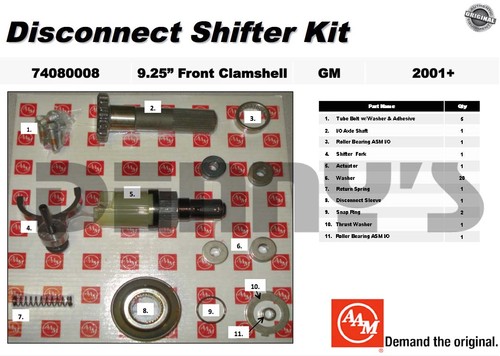 AAM 74080008 Disconnect Shifter Kit fits 2001 - 2012 GM 9.25 inch IFS Clamshell front 